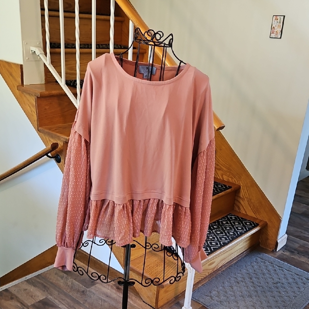 👚CeCe Blush Pink Long Sleeve Blouse